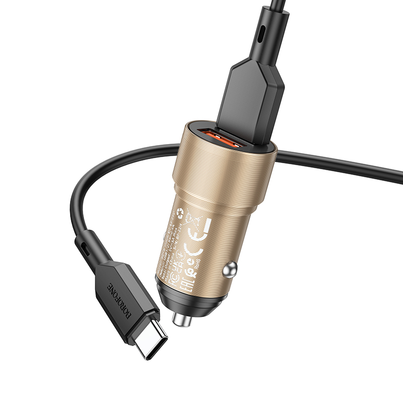Автомобильное зарядное устройство BOROFONE BZ19 Wisdom, 2xUSB с Кабелем USB - Type-C, 2.4A, 12W, золотой фото