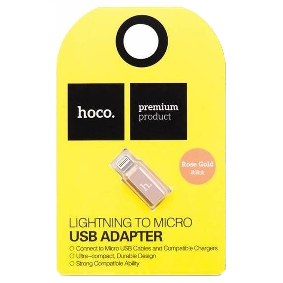 Переходник/Адаптер HOCO Lightning (m) - MicroUSB (f), розовое золото фото