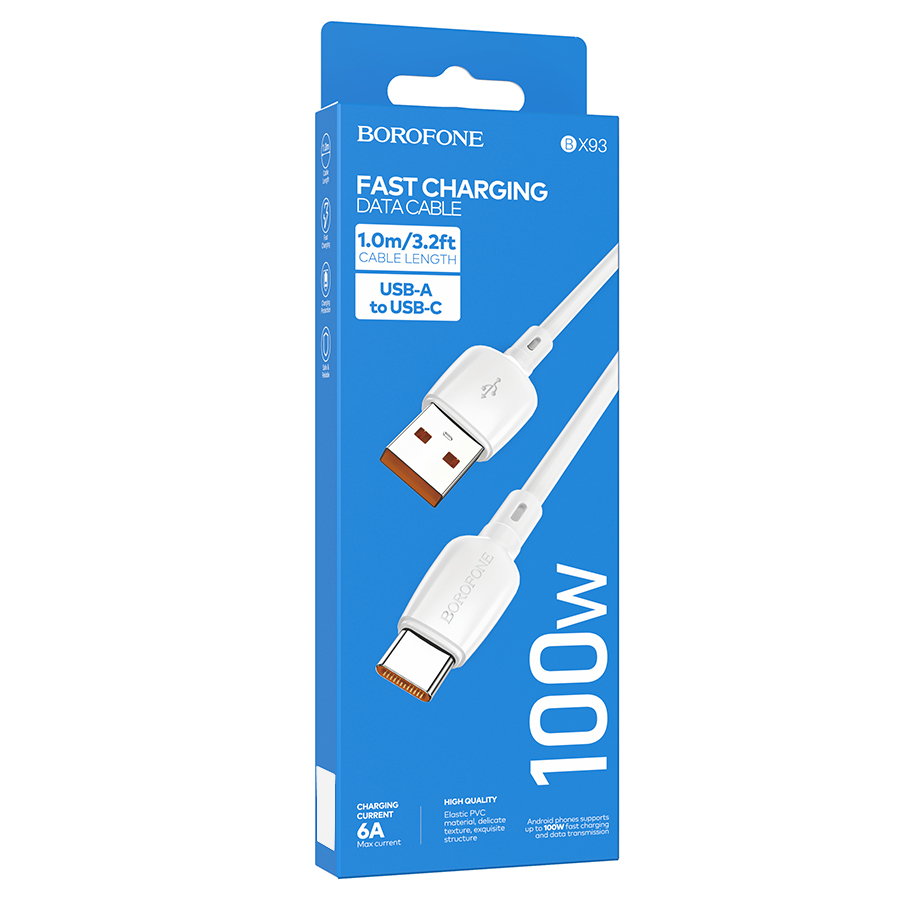 Кабель USB BOROFONE BX93 Super power USB - Type-C, 6A, 100W, 1 м, белый оптом недорого с доставкой Кабель USB BOROFONE BX93 Super power USB - Type-C, 6A, 100W, 1 м, белый фото