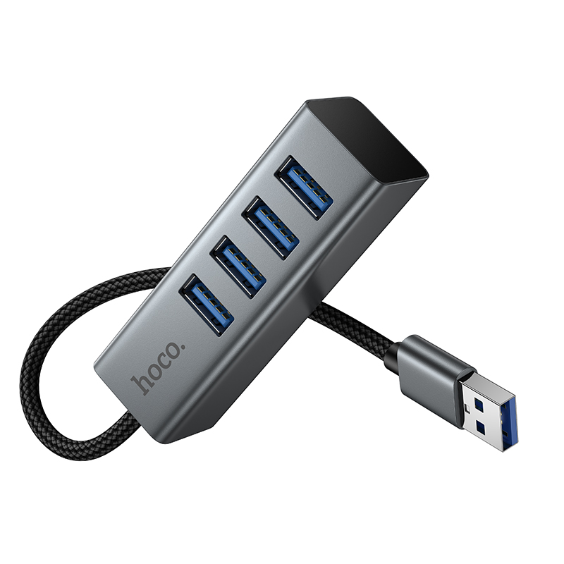USB HUB разветвитель HOCO HB1B 4 в 1 USB (m) - 4xUSB3.0 (f), 1 м, серый металлик фото