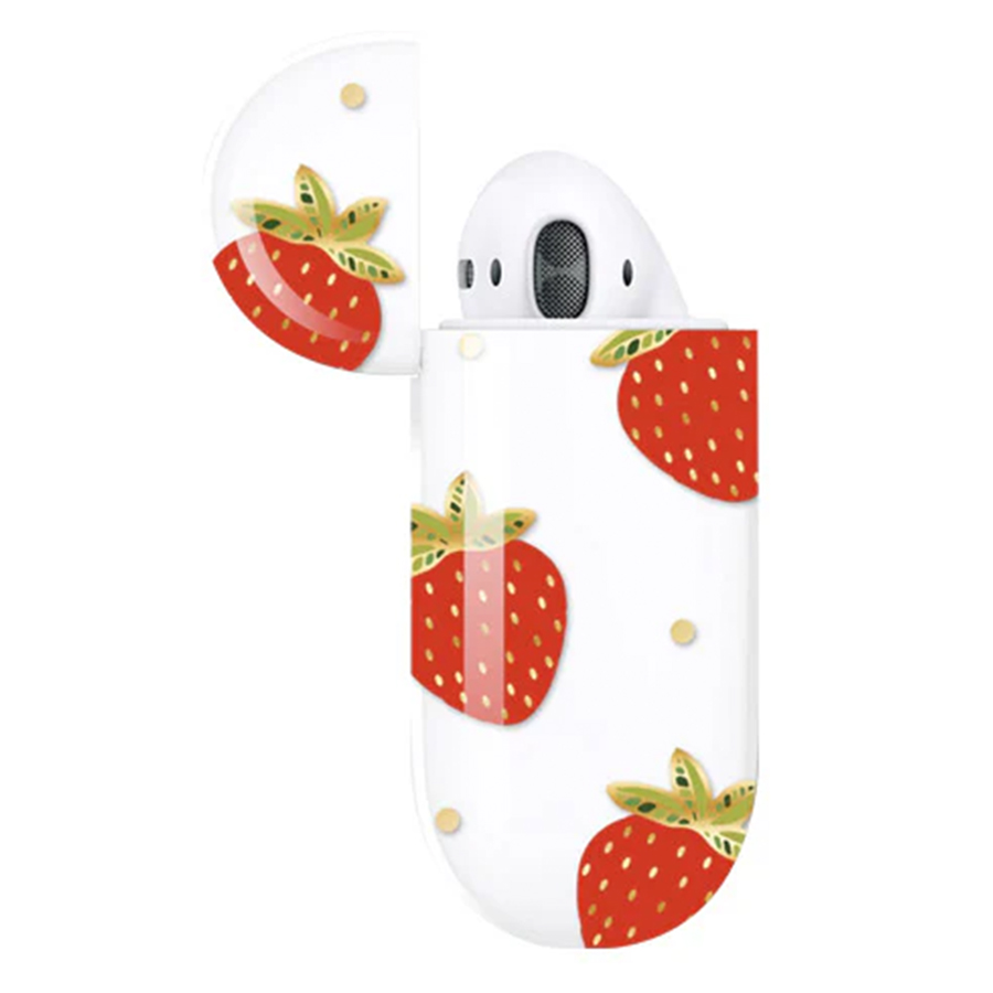 Чехол пластиковый Kingxbar со шнурком для Airpods 2, прозрачный, клубника (2) фото