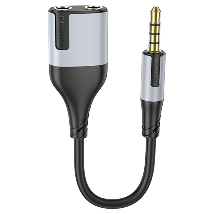 Переходник/Адаптер BOROFONE BL19 2 в 1 Jack 3.5 (m) - Dual Jack 3.5 (f), 15 см, черный фото