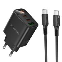 Сетевое зарядное устройство BOROFONE BA98A Ilustre  1xUSB + 2xUSB-C с Кабелем Type-C - Type-C, 3A, 30W, черный фото
