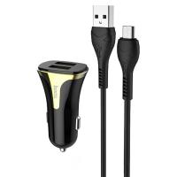 Автомобильное зарядное устройство HOCO Z31 Universe, 2xUSB с Кабелем USB - Micro, 3.4A, 18W, черный фото