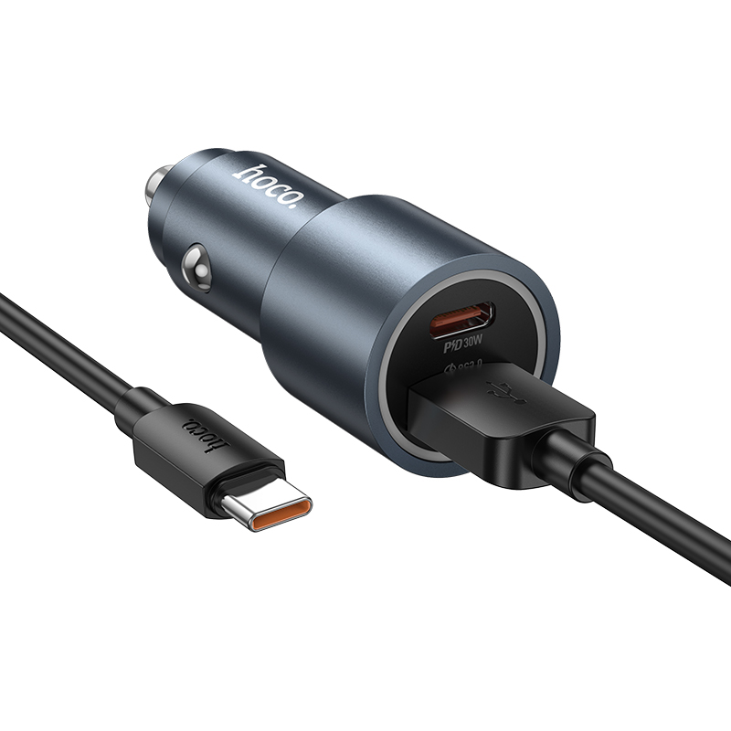 Автомобильное зарядное устройство HOCO Z60 Bloom, 1xUSB + 1xUSB-C с Кабелем USB - Type-C, 48W, серый металлик фото