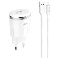 Сетевое зарядное устройство HOCO C37A Thunder 1xUSB с Кабелем USB - Lightning, 2.4A, 10.8W, белый фото