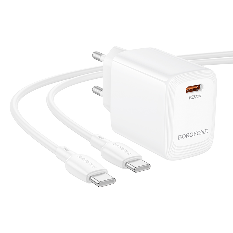 Сетевое зарядное устройство BOROFONE BN26 Fuente 1xUSB-C с Кабелем Type-C - Type-C, 20W, белый фото