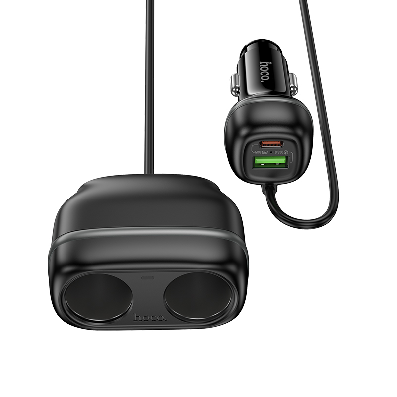 Автомобильное зарядное устройство HOCO Z59 Rank, 1xUSB + 1xUSB-C + 2 прикуриватель, 240W, черный фото