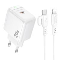 Сетевое зарядное устройство BOROFONE BAS43A Potential 1xUSB-C с Кабелем Type-C - Lightning, 20W, белый фото