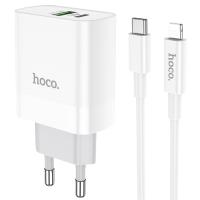 Сетевое зарядное устройство HOCO C80A Rapido 1xUSB + 1xUSB-C с Кабелем Type-C - Lightning, 3.1A, 20W, белый фото