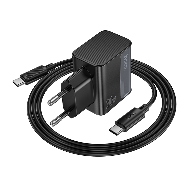 Сетевое зарядное устройство HOCO CS71A Star 1xUSB + 1xUSB-C с Кабелем Type-C - Type-C, 3A, 20W, черный фото