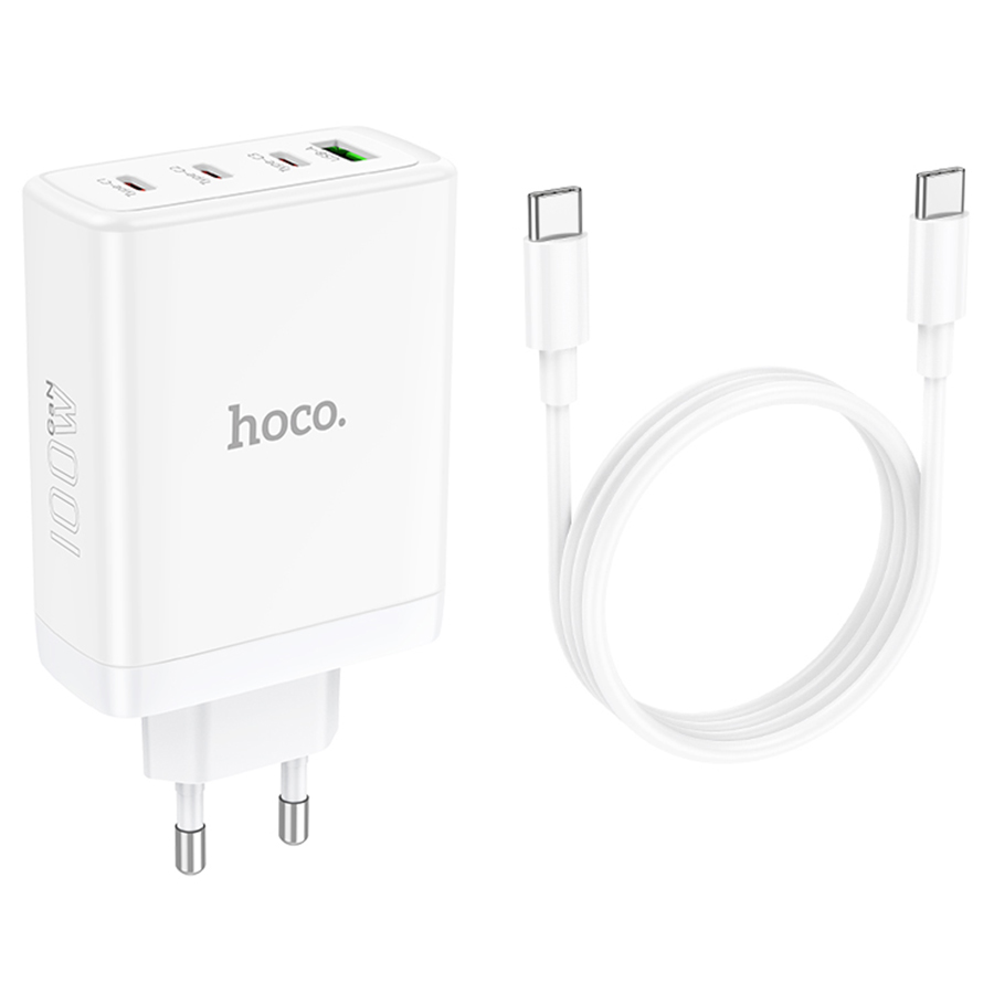 Сетевое зарядное устройство HOCO N31 Leader 1xUSB + 3xUSB-C с Кабелем Type-C - Type-C, 5A, 100W, белый фото