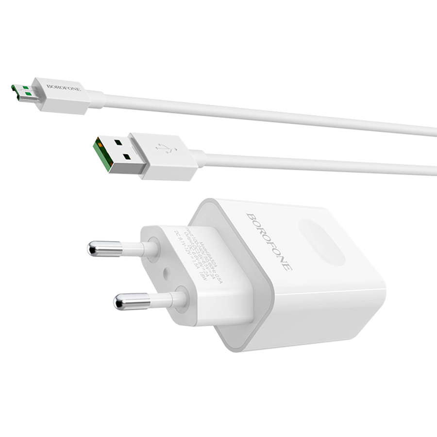 Сетевое зарядное устройство BOROFONE BA32A Bright power 1xUSB с Кабелем USB - Micro, 3A, 18W, белый фото