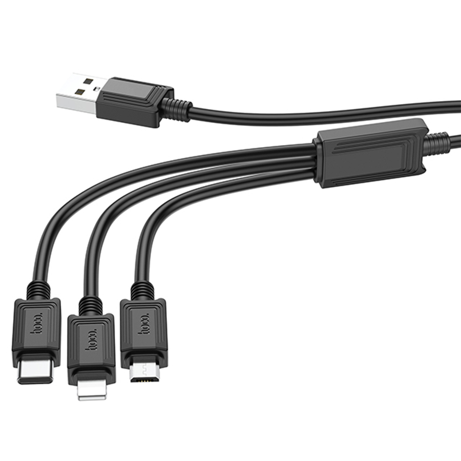 Кабель USB HOCO X74 3 в 1 USB - Type-C + Lightning + MicroUSB, 2А, 1 м, черный фото