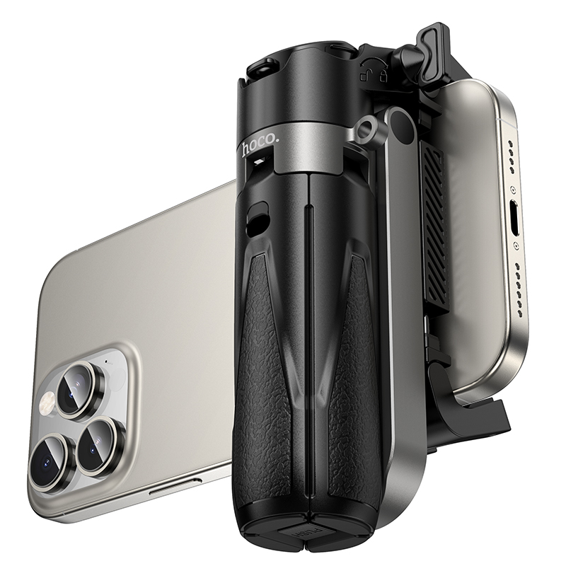 Селфи-палка монопод/трипод HOCO K27 Magic, встроенный аккумулятор, 55-90мм, черный фото