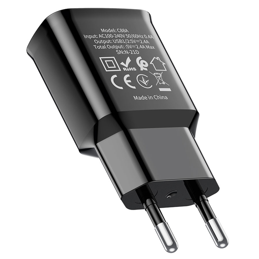Сетевое зарядное устройство HOCO C88A Star 2xUSB, 2.4A, 10.8W, черный фото