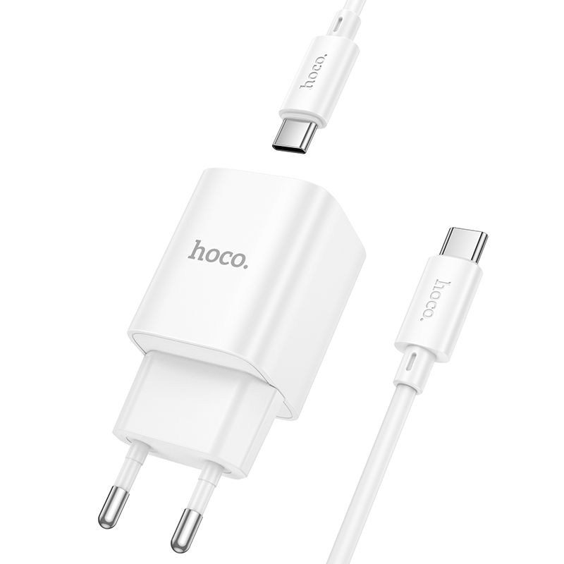 Сетевое зарядное устройство HOCO C149A Charm 1xUSB + 1xUSB-C с Кабелем Type-C - Type-C, 3A, 30W, белый фото
