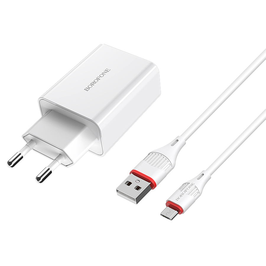 Сетевое зарядное устройство BOROFONE BA21A Long journey 1xUSB с Кабелем USB - Micro, 3A, 18W, белый фото