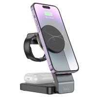 Настольная зарядная станция HOCO CQ3 Motorcycle folding 3-in-1 для iPhone+Airpods+Apple Watch, 3A, 15W, черный фото