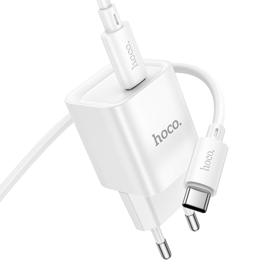 Сетевое зарядное устройство HOCO C146A Charm 1xUSB-C с Кабелем Type-C - Type-C, 20W, белый фото