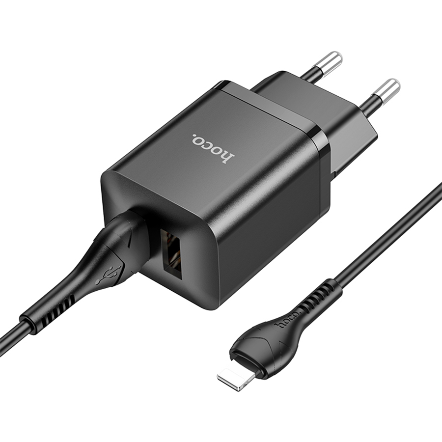 Сетевое зарядное устройство HOCO N25 Maker 2xUSB с Кабелем USB - Lightning, 2.1A, 10W, черный фото