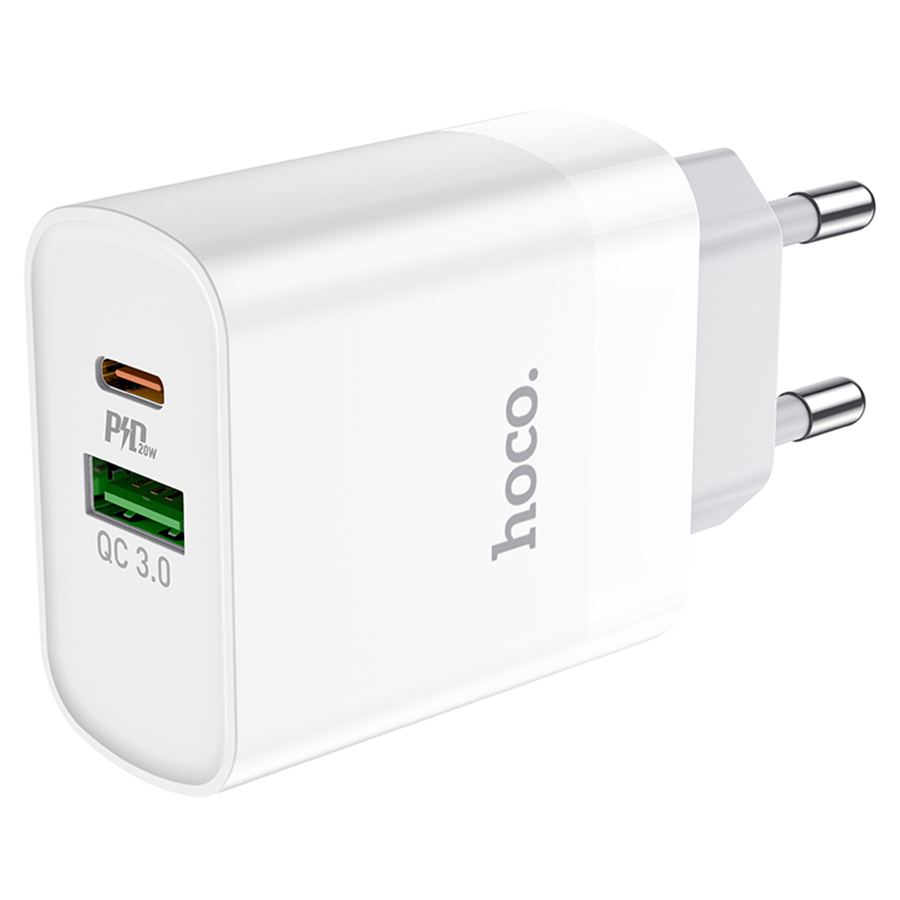 Сетевое зарядное устройство HOCO C80A Rapido 1xUSB + 1xUSB-C, 3.1A, 20W, белый фото