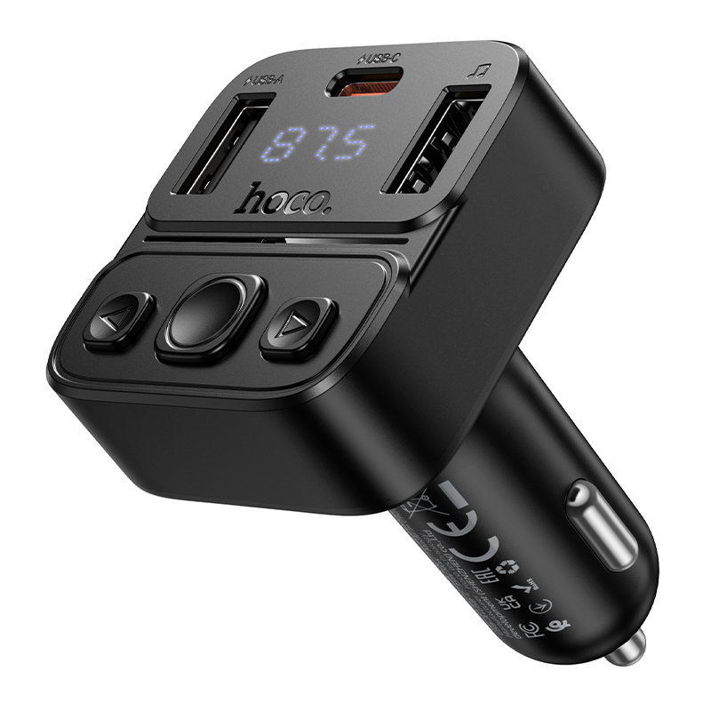 Автомобильное зарядное устройство с FM-Трансмиттер HOCO E87 Delta, 2xUSB + 1xUSB-C, 3A, 35W, черный фото