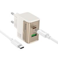 Сетевое зарядное устройство HOCO CS73A Star 1xUSB + 1xUSB-C с Кабелем Type-C - Type-C, 3A, 30W, белый фото