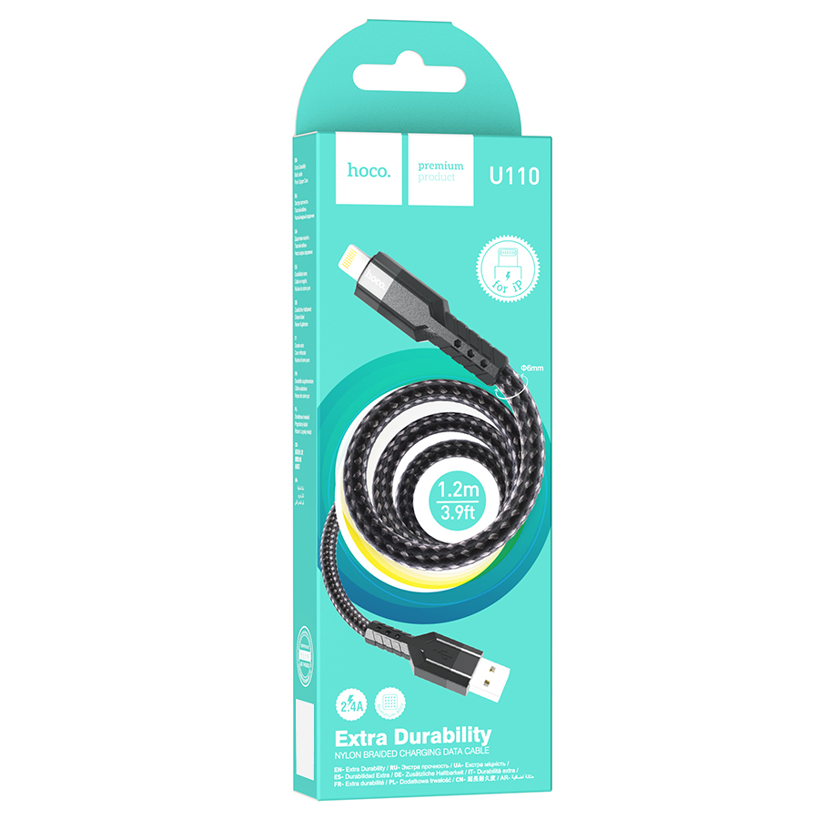 Кабель USB HOCO U110 USB - Lightning, 2.4А, 1.2 м, черный оптом недорого с доставкой Кабель USB HOCO U110 USB - Lightning, 2.4А, 1.2 м, черный фото