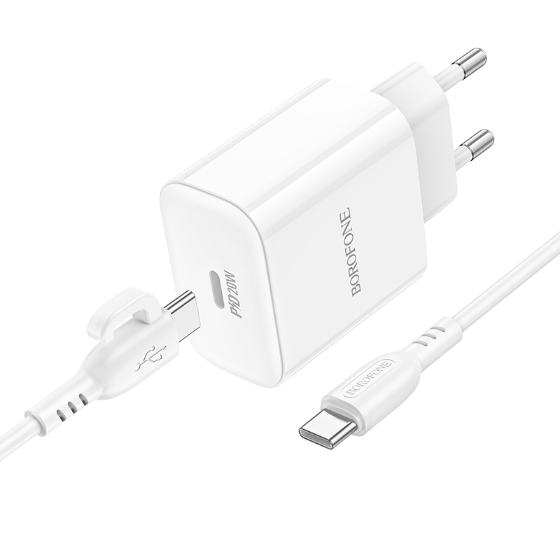Сетевое зарядное устройство BOROFONE BA81A Single 1xUSB-C с Кабелем Type-C - Type-C, 20W, белый фото