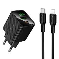 Сетевое зарядное устройство HOCO CS83A Excellent 1xUSB + 1xUSB-C с Кабелем Type-C - Lightning, 3A, 20W, черный фото