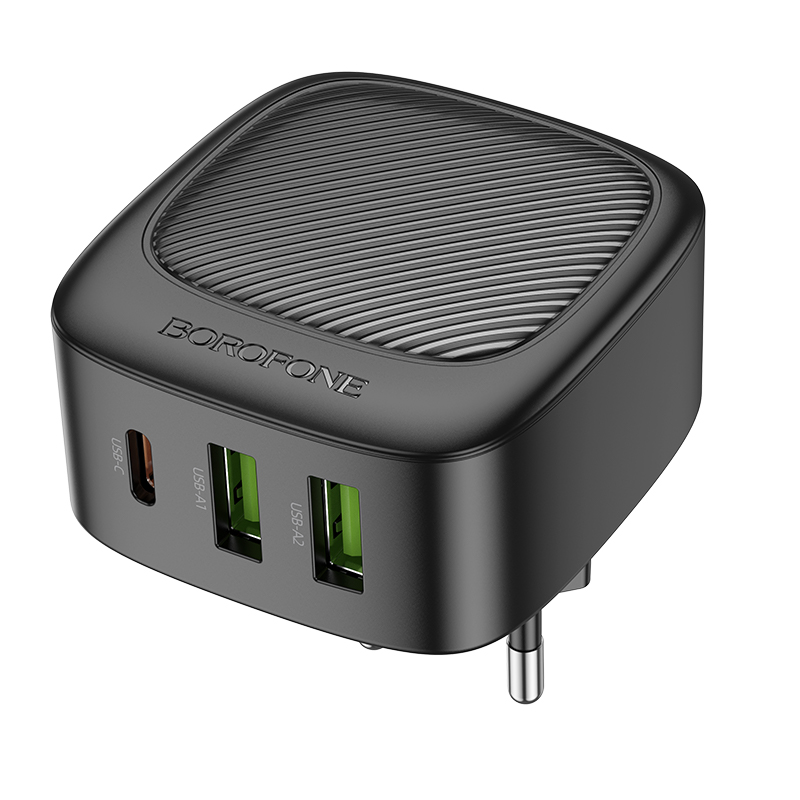 Сетевое зарядное устройство BOROFONE BAS23A Lucky 1xUSB + 2xUSB-C, 3A, 30W, черный фото