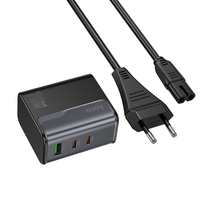 Сетевое зарядное устройство HOCO CS76A Star 1xUSB + 2xUSB-C с Кабелем, 70W, черный фото