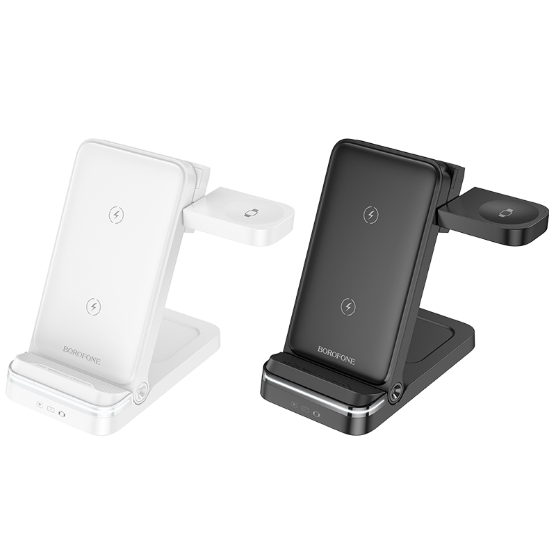Настольная зарядная станция BOROFONE BQ33 Clever для iPhone+Airpods+Apple Watch с Кабелем USB - Type-C, 5W/7.5W/10W/15W, черный фото