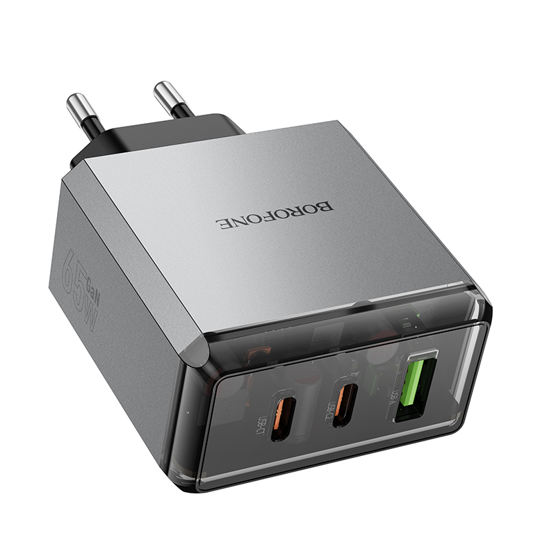 Сетевое зарядное устройство BOROFONE BN22 Lena 1xUSB + 2xUSB-C, 3A, 65W, серый металлик фото