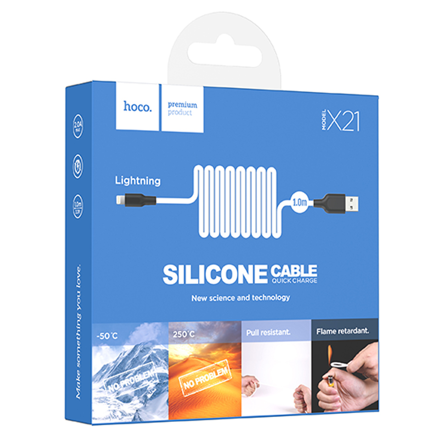 Кабель USB HOCO X21 Silicone USB - Lightning, 2А, 1 м, белый+черный фото