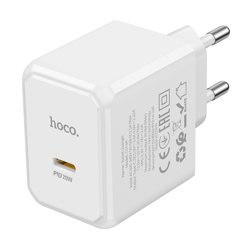 Сетевое зарядное устройство HOCO CS13A Ocean 1xUSB-C, 20W, белый фото