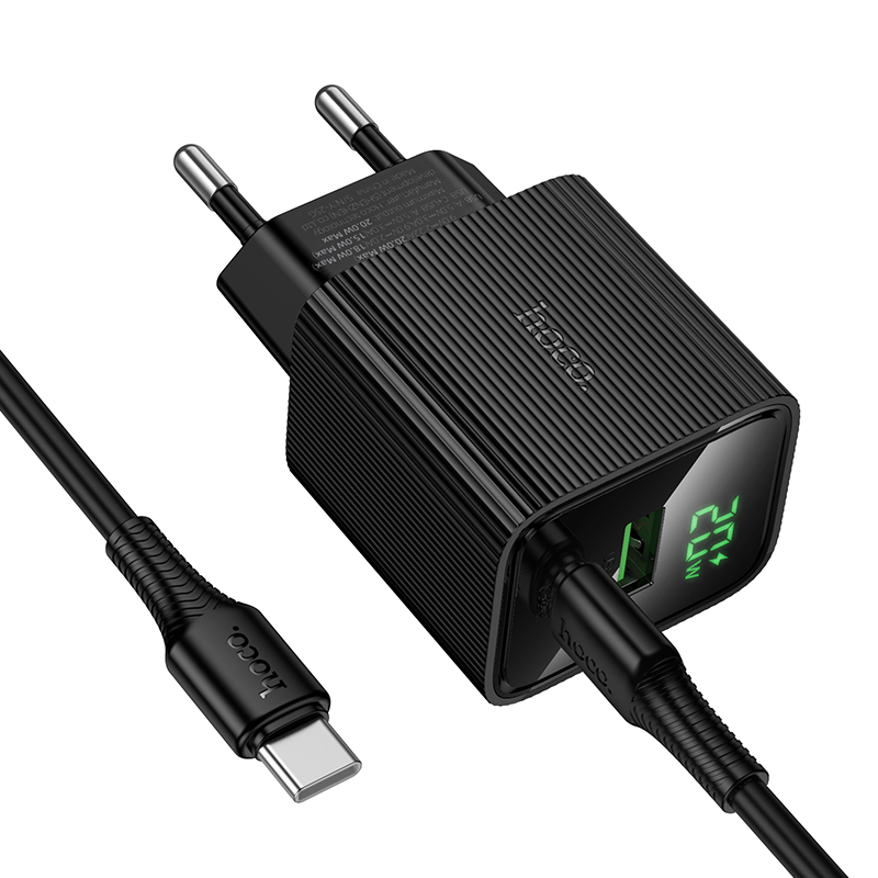 Сетевое зарядное устройство HOCO CS83A Excellent 1xUSB + 1xUSB-C с Кабелем Type-C - Type-C, 3A, 20W, черный фото