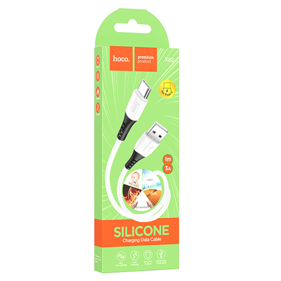 Кабель USB HOCO X82 Silicone USB - Type-C, 3A, 1 м, белый фото