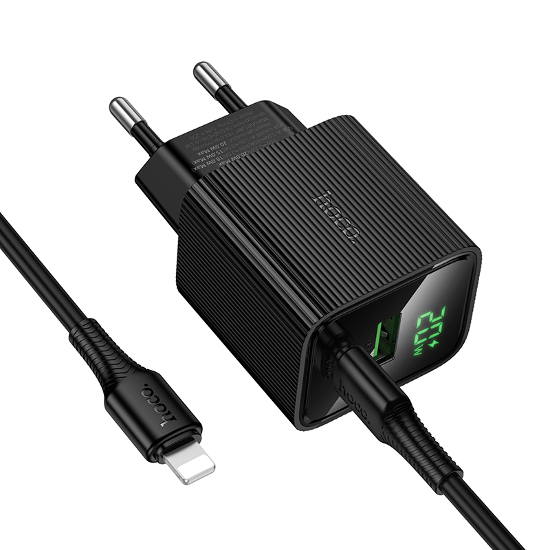 Сетевое зарядное устройство HOCO CS83A Excellent 1xUSB + 1xUSB-C с Кабелем Type-C - Lightning, 3A, 20W, черный фото