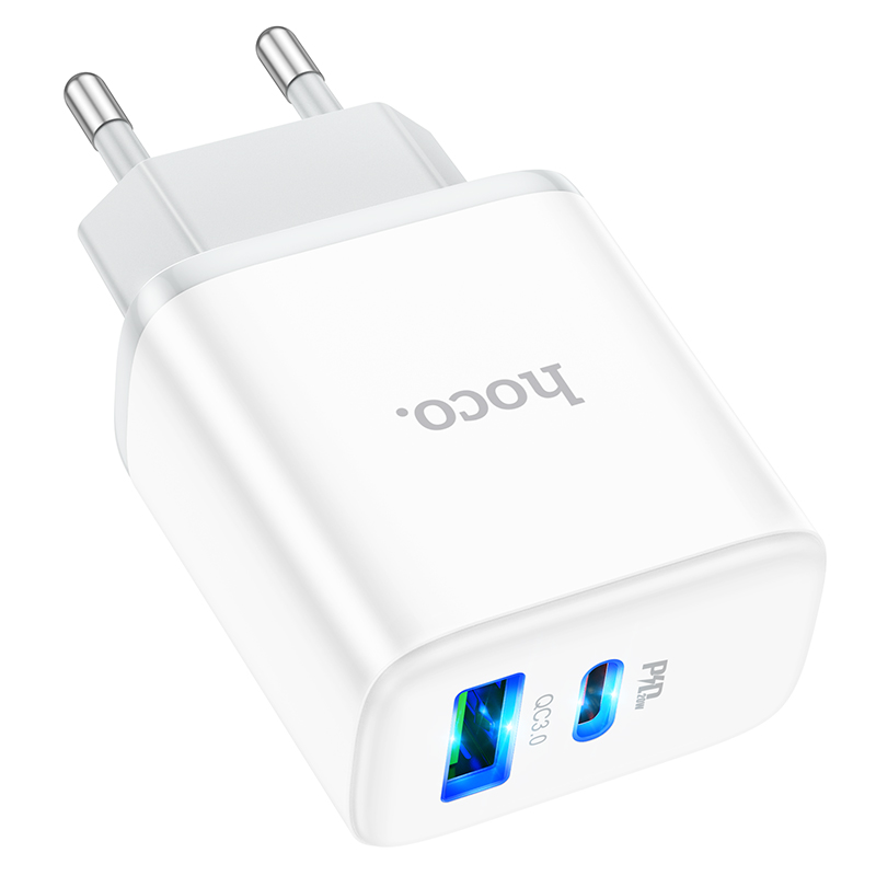 Сетевое зарядное устройство HOCO C105A Stage 1xUSB + 1xUSB-C, 3A, 20W, белый фото