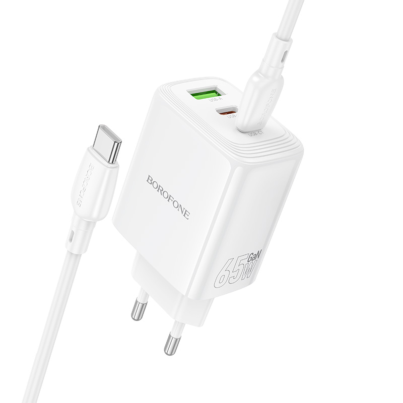 Сетевое зарядное устройство BOROFONE BN32 Cargador 1xUSB + 2xUSB-C с Кабелем Type-C - Type-C, 65W, белый фото