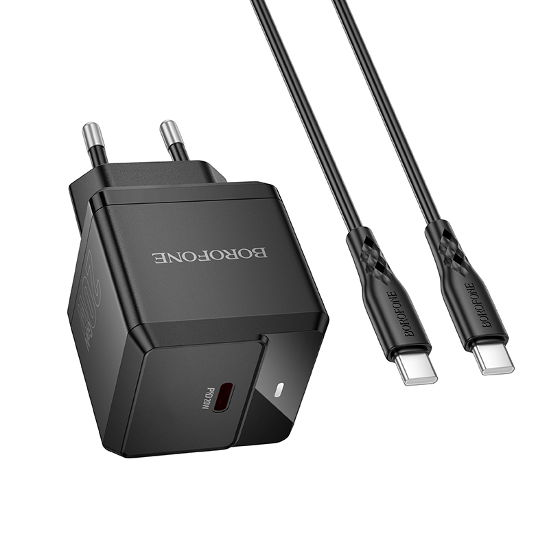 Сетевое зарядное устройство BOROFONE BN18 Intenso 1xUSB-C с Кабелем Type-C - Type-C, 20W, черный фото