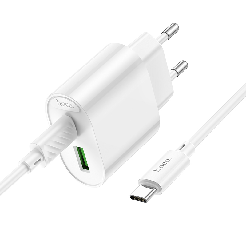 Сетевое зарядное устройство HOCO C109A Fighter 1xUSB + 1xUSB-C с Кабелем Type-C - Type-C, 3A, 20W, белый фото