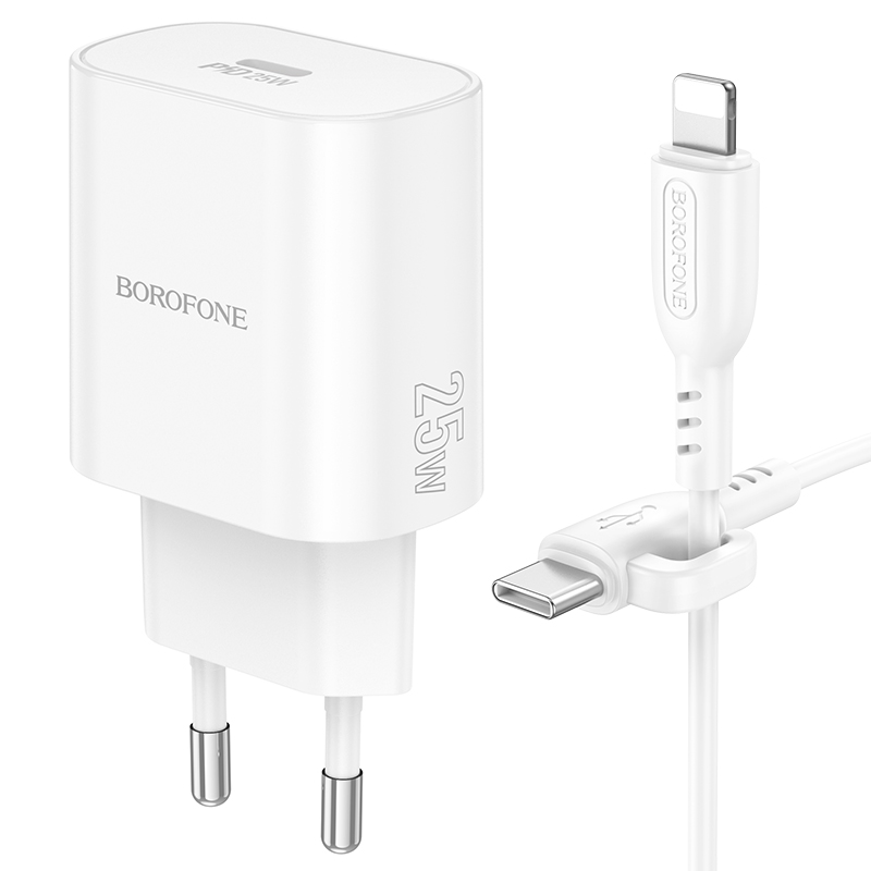 Сетевое зарядное устройство BOROFONE BA82A Platinum 1xUSB-C с Кабелем Type-C - Lightning, 25W, белый фото