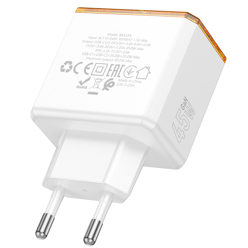 Сетевое зарядное устройство BOROFONE BAS33A Treasure 2xUSB-C, 45W, белый фото