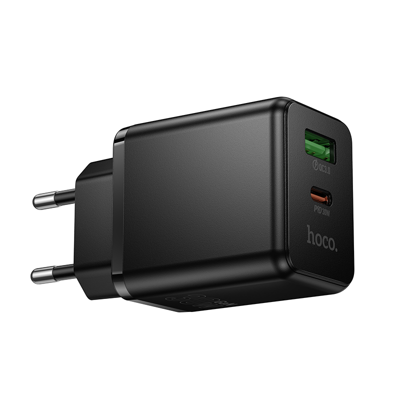 Сетевое зарядное устройство HOCO C157A Smart 1xUSB + 1xUSB-C, 3A, 30W, черный фото