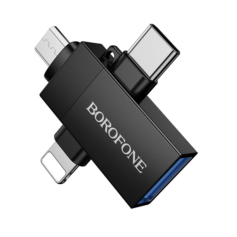 Переходник/Адаптер BOROFONE BV26D 3 в 1 Type-C (m) / Lightning (m) / Micro (m) - USB2.0 (f), черный фото
