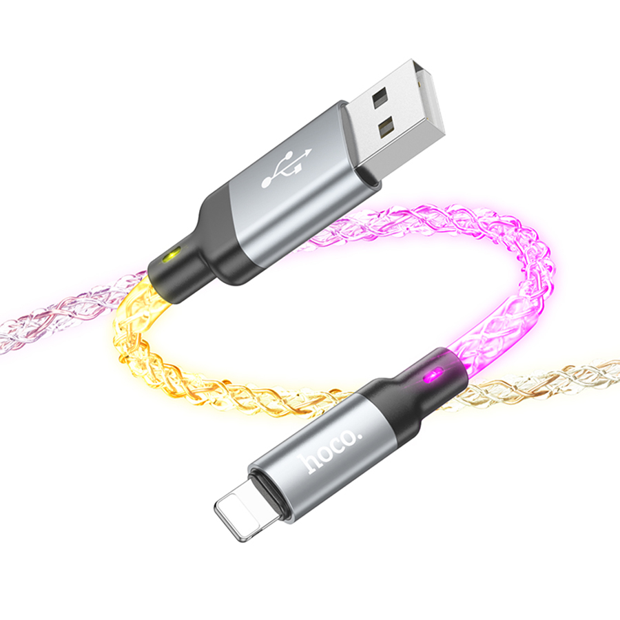 Кабель USB HOCO U112 Shine USB - Lightning, 2.4А, 1 м, серый оптом недорого с доставкой Кабель USB HOCO U112 Shine USB - Lightning, 2.4А, 1 м, серый фото