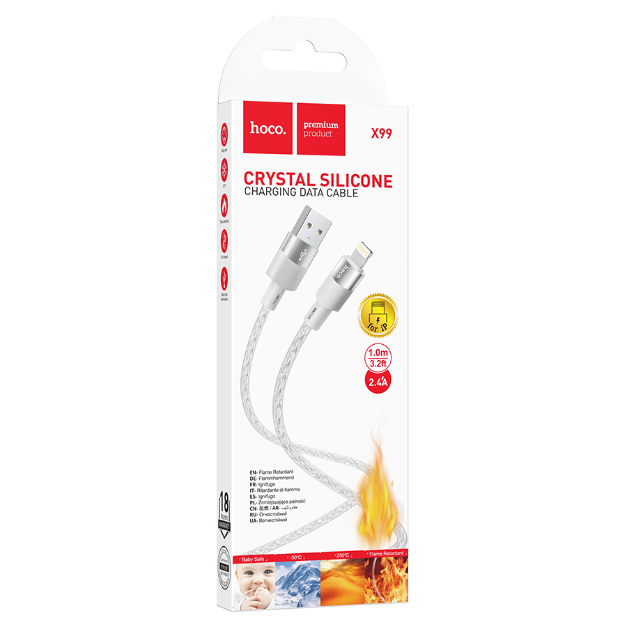 Кабель USB HOCO X99 Crystal junction USB - Lightning, 2.4А, 1 м, серый фото